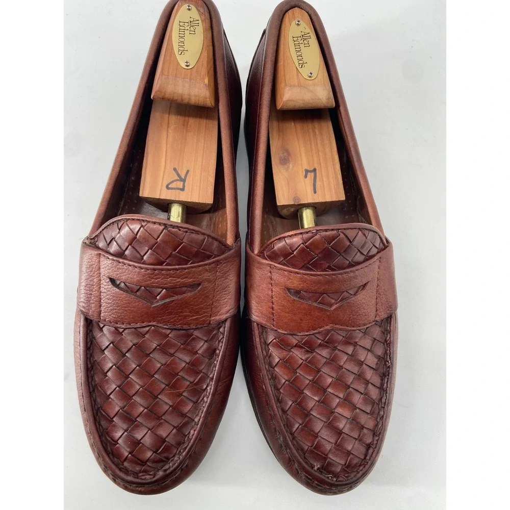 Allen Edmonds Loafers Men 9.5 EEE Brown Ivanhoe Woven Penny Classic Dress Shoes
